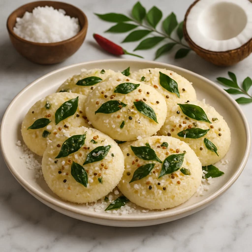 Fluffy Coconut and Curry Leaf Idlis recipe