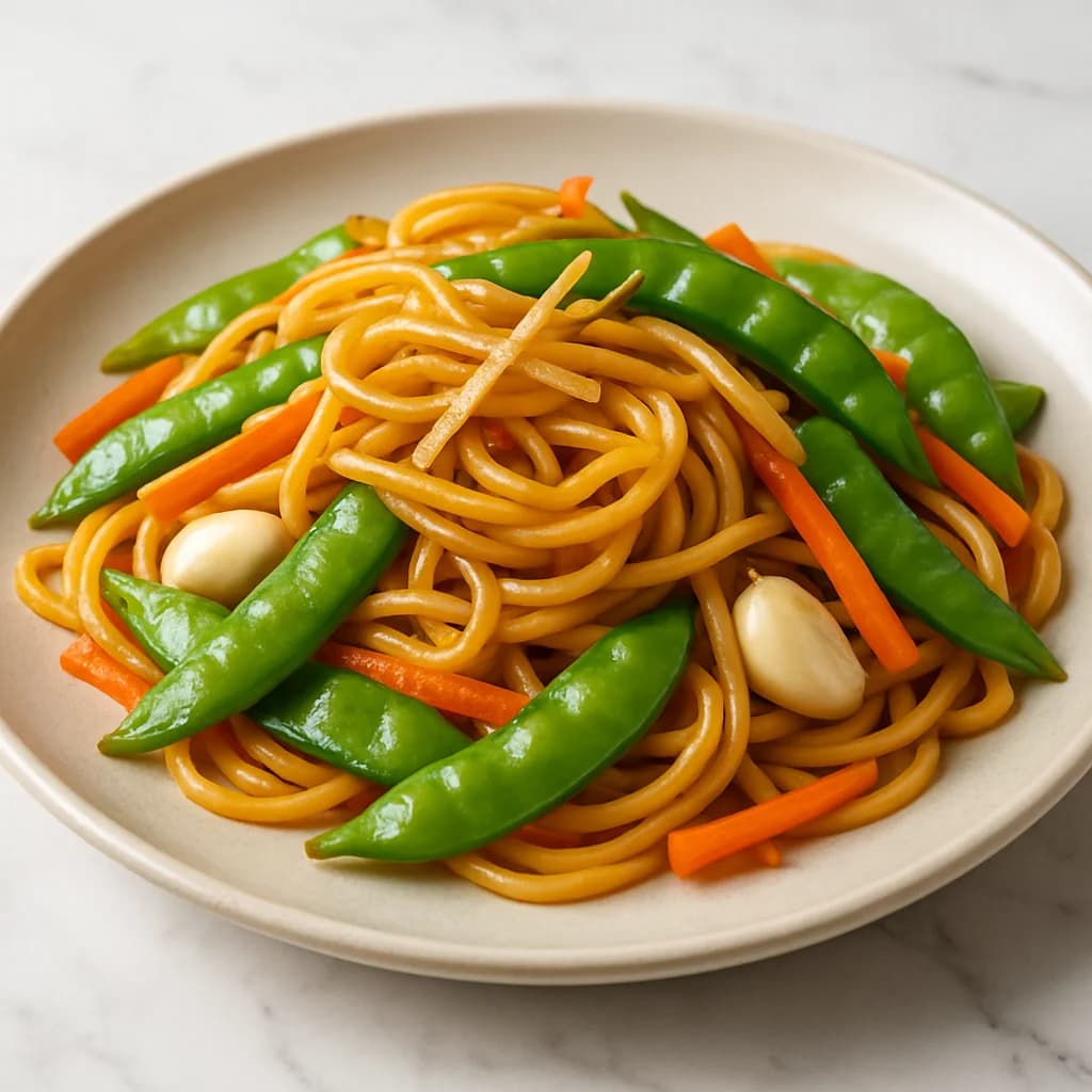 Gingery Snow Pea Noodle Stir-Fry recipe