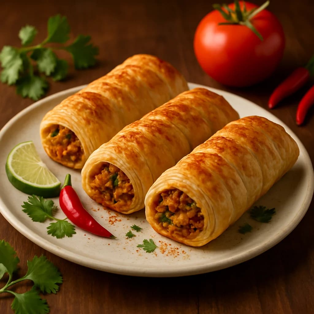 Hyderabadi Spicy Chicken Puff Rolls recipe