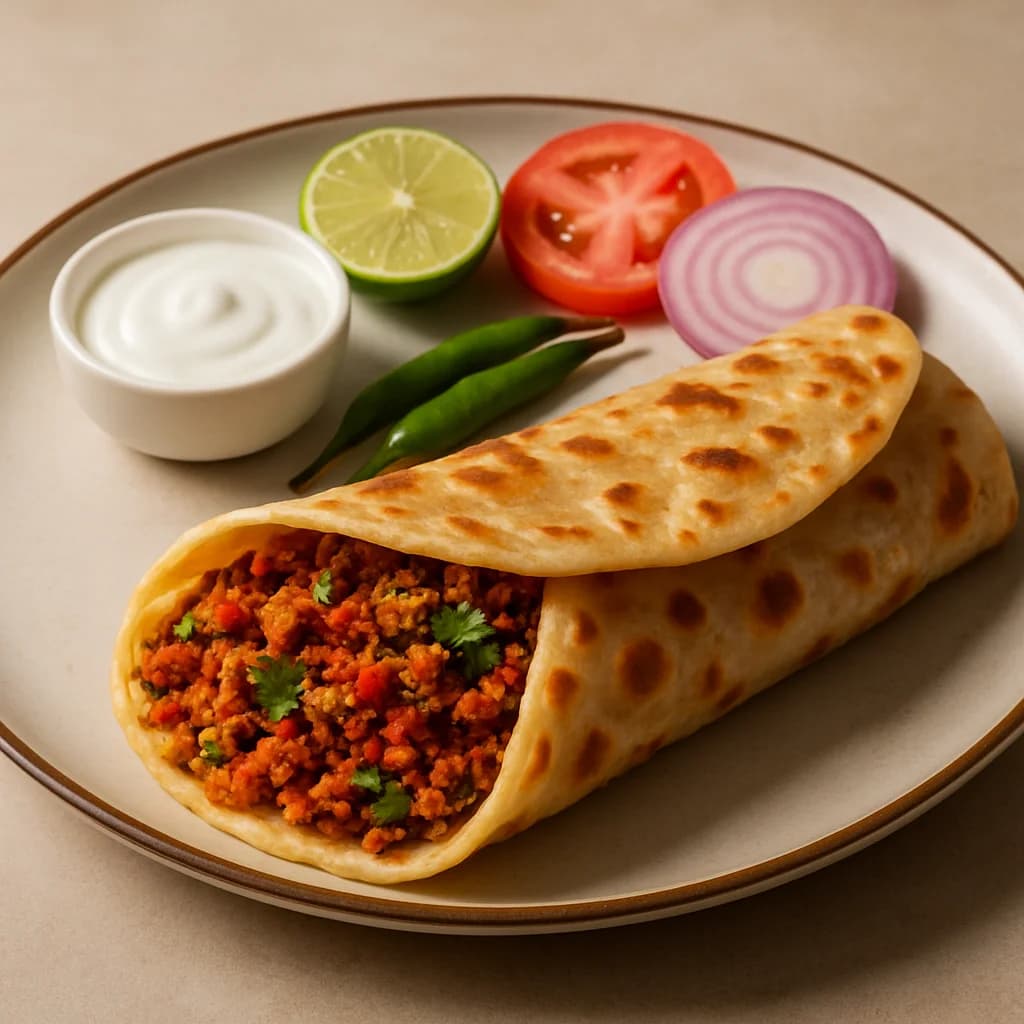 Hyderabadi Spicy Keema Paratha Wrap recipe