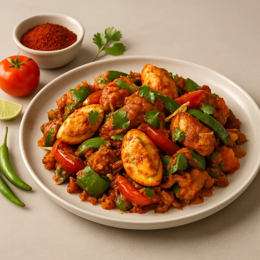 Kadhai Chicken and Egg Stir Fry recipe
