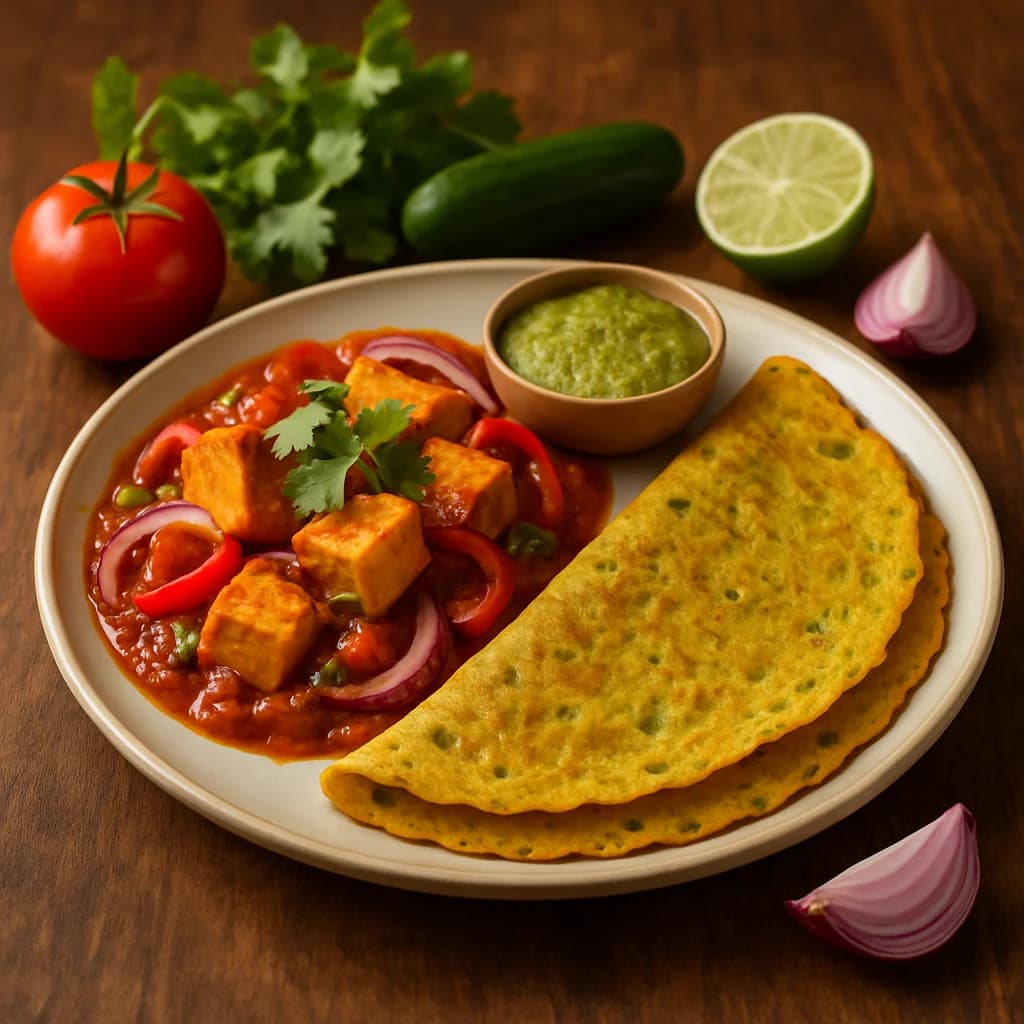 Kadhai Paneer and Moong Dal Chilla recipe