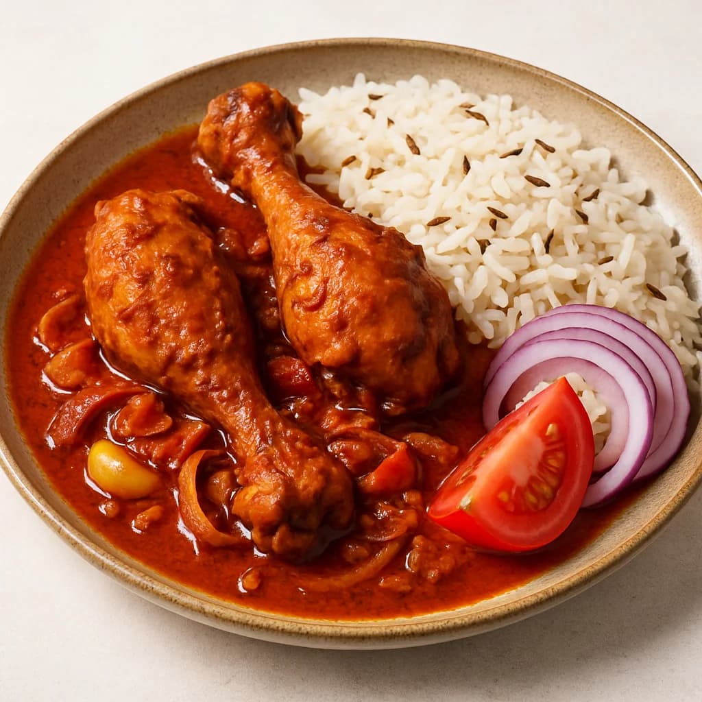 Kolhapuri Chicken with Jeera Rice recipe