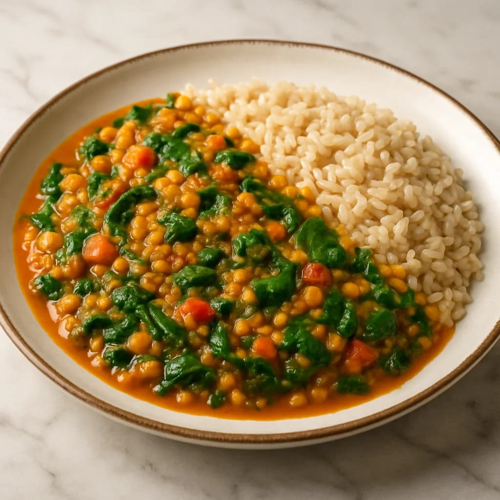 Lentil Spinach Curry with Brown Rice recipe