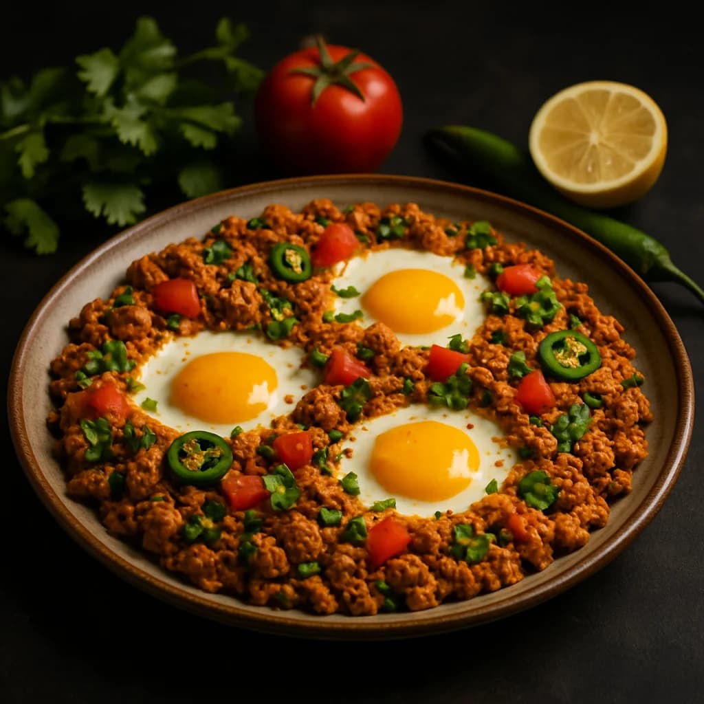 Masala Chicken Keema with Eggs recipe