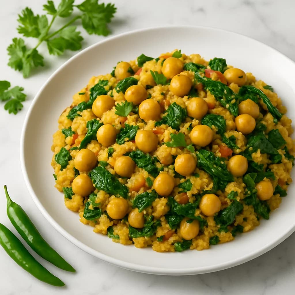 Masala Chickpea and Spinach Upma recipe