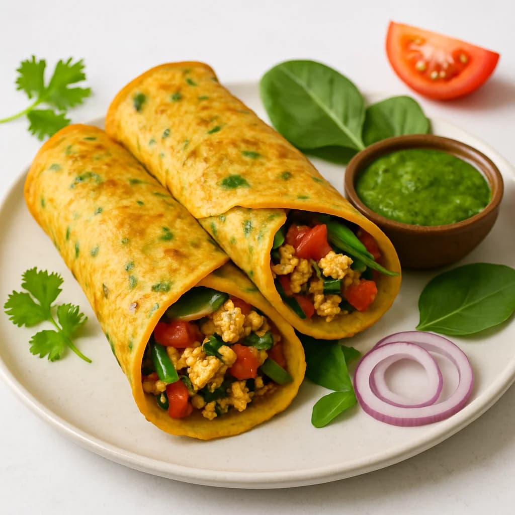 Masala Paneer Stuffed Cheela Wraps recipe