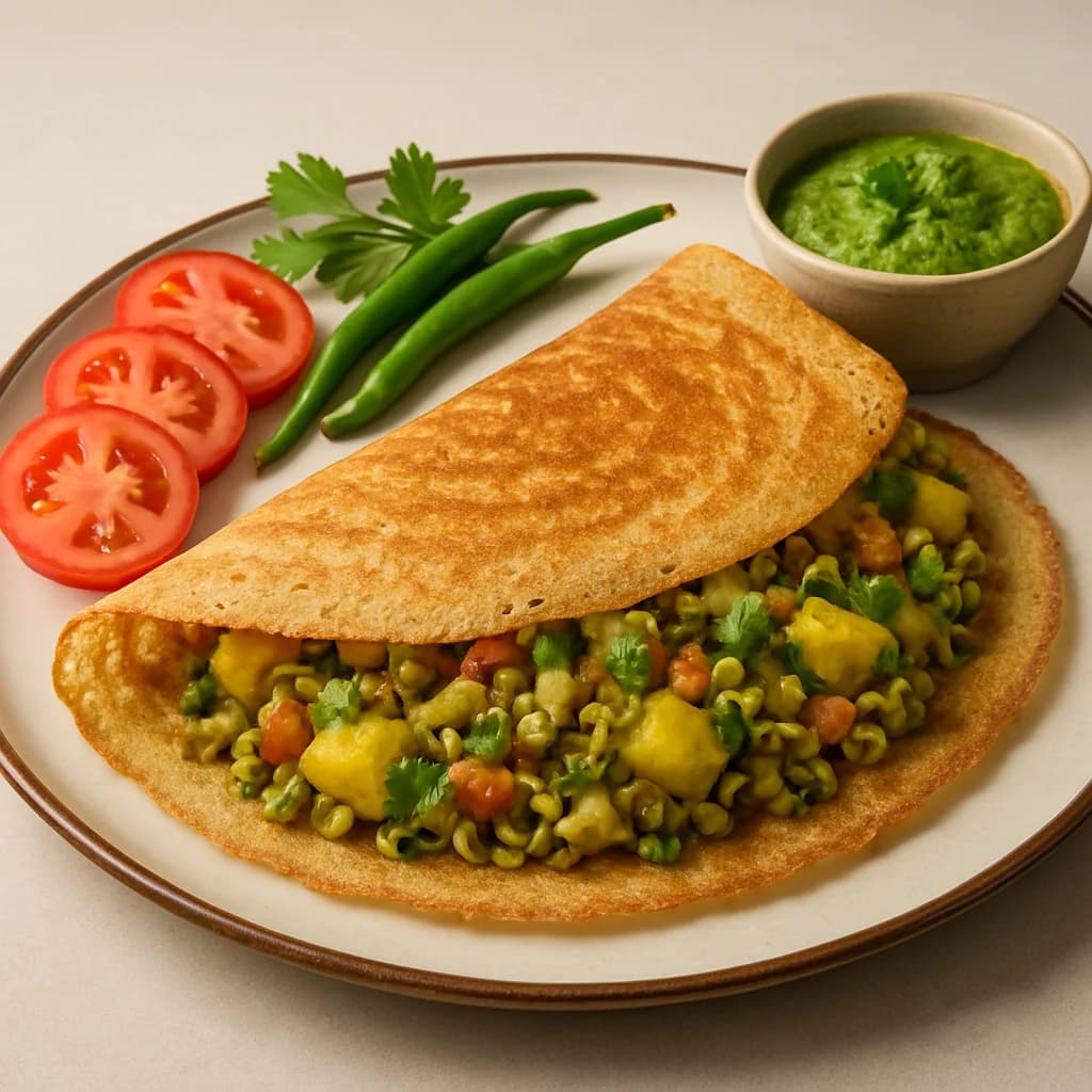 Masala Sprouted Lentil Dosa recipe