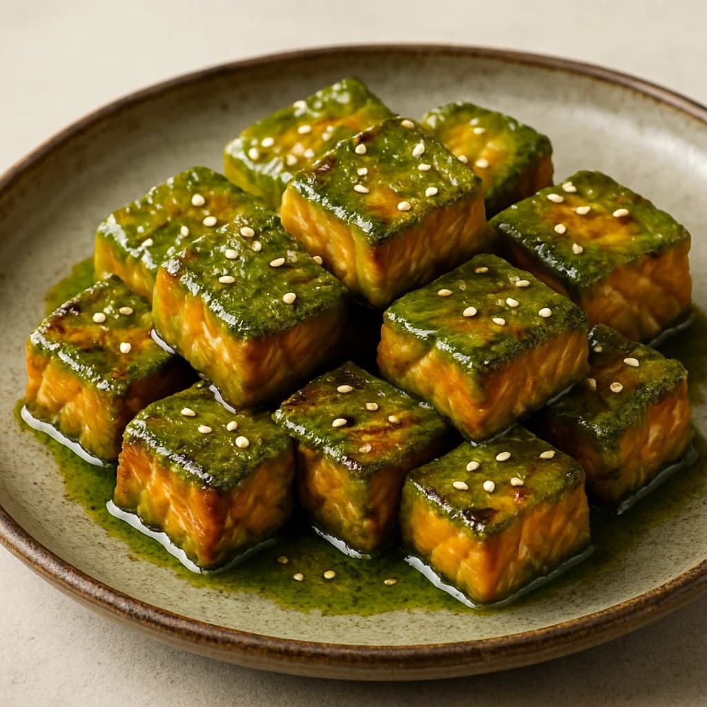 Matcha Honey Glazed Salmon Bites recipe