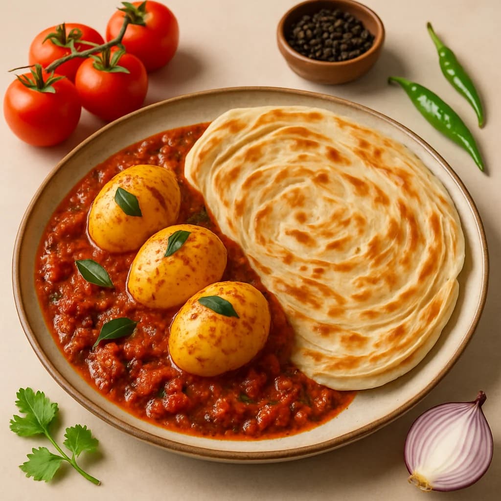 Peppered Egg Curry with Parotta recipe