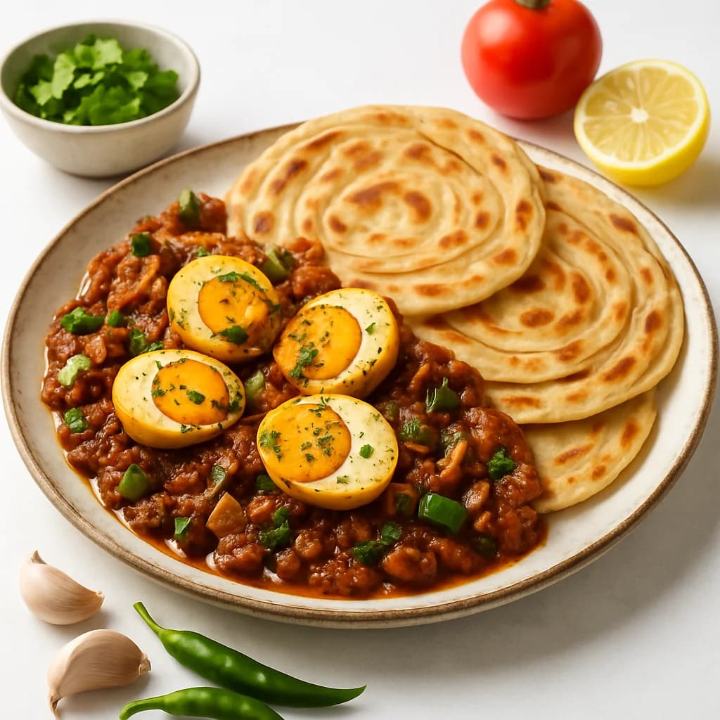 Peppered Egg Masala with Tawa Parathas recipe