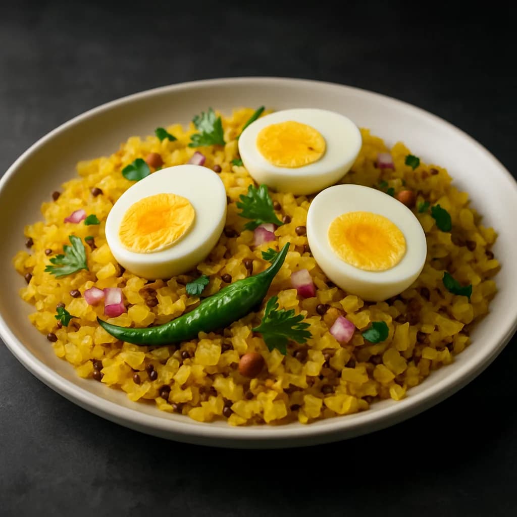 Poha with Boiled Eggs recipe