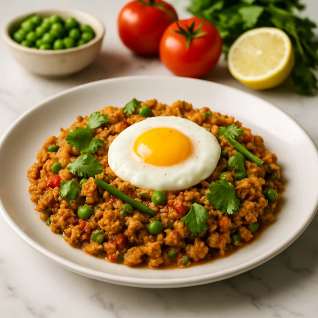 Punjabi Chicken and Egg Keema Bowl recipe