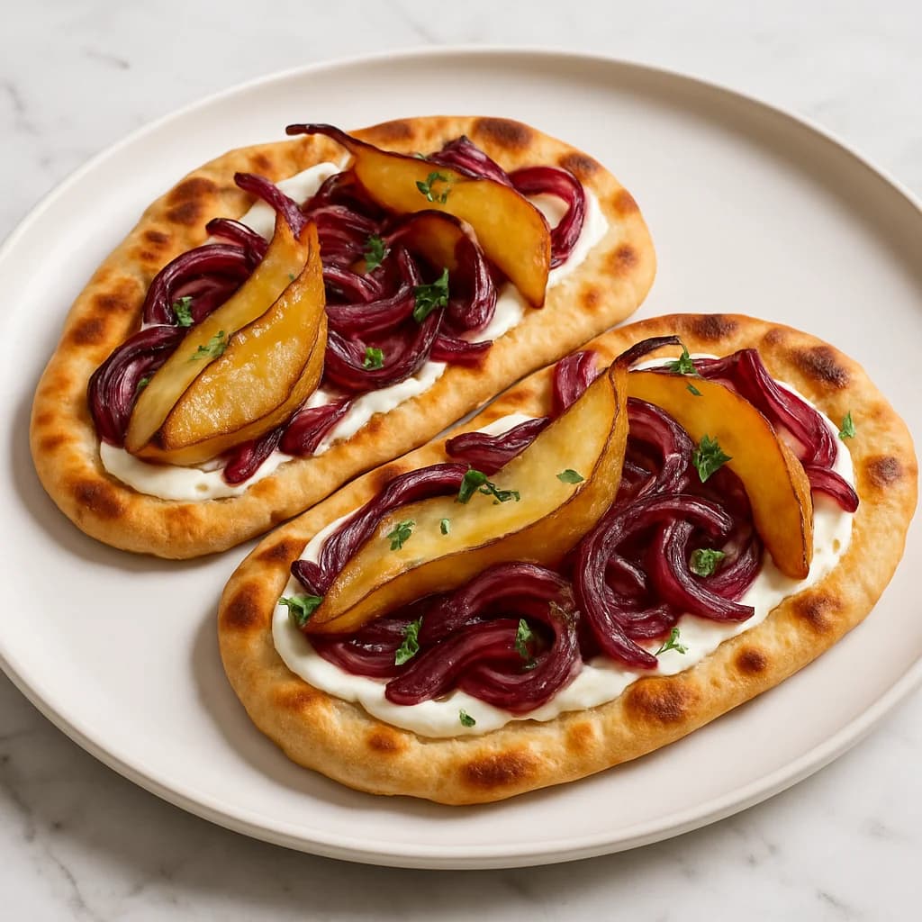 Roasted Pear Jammy Onion Flatbreads recipe