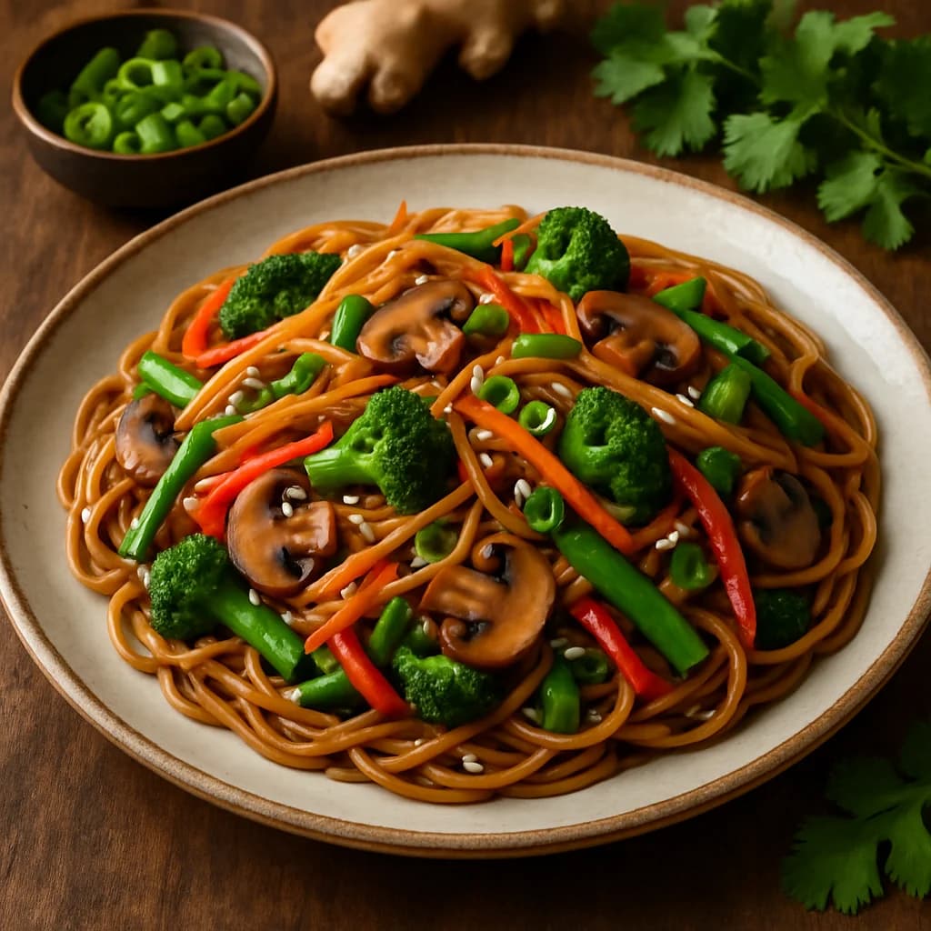 Savory Ginger Soy Veggie Noodles recipe