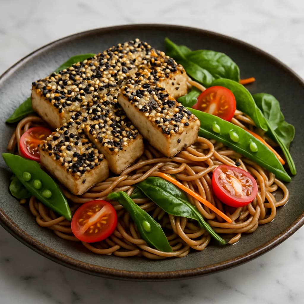 Sesame Crusted Tofu Soba Salad recipe
