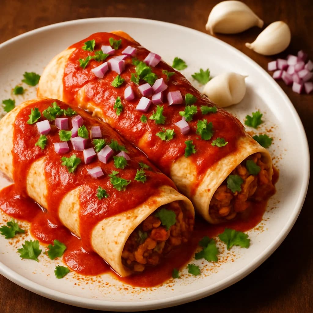 Smothered Vegan Rice Bean Burritos recipe