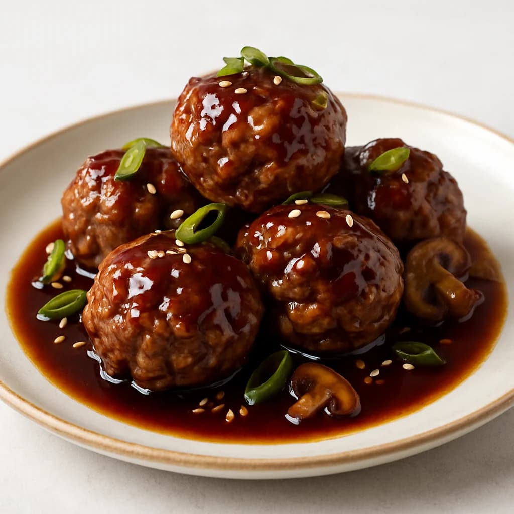 Soy-Glazed Beef Mushroom Meatballs recipe