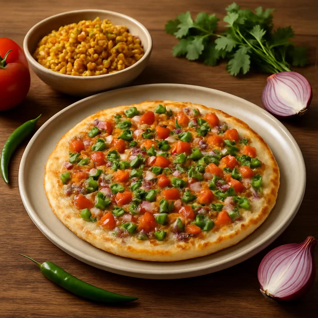 Spiced Tawa Oats and Veggie Uttapam recipe