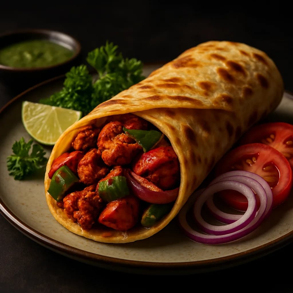 Spiced Veggie Tikka Paratha Roll recipe