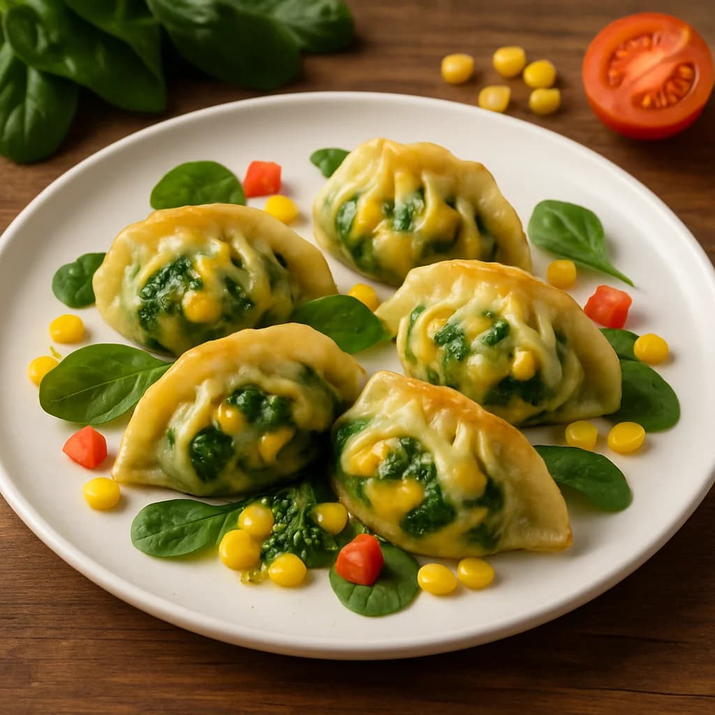 Spinach And Corn Cheese Dumpling recipe
