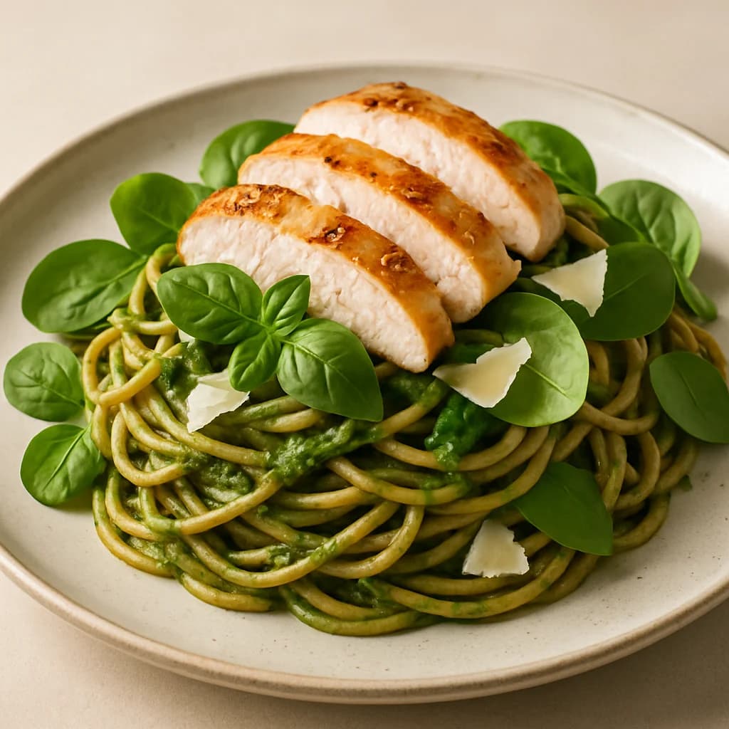 Spinach Pesto Spaghetti with Chicken recipe