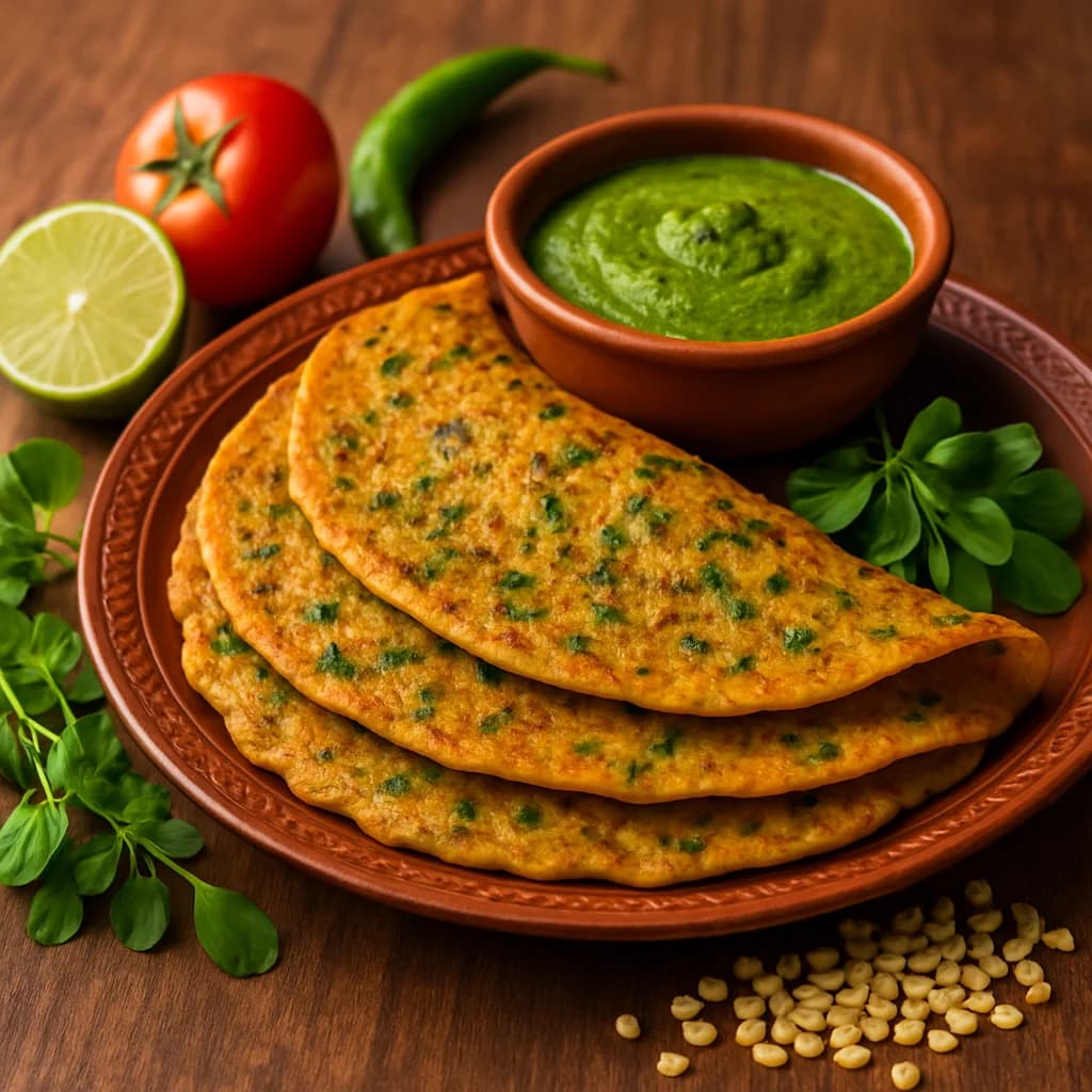 Tangy Methi Moong Dal Chilla recipe