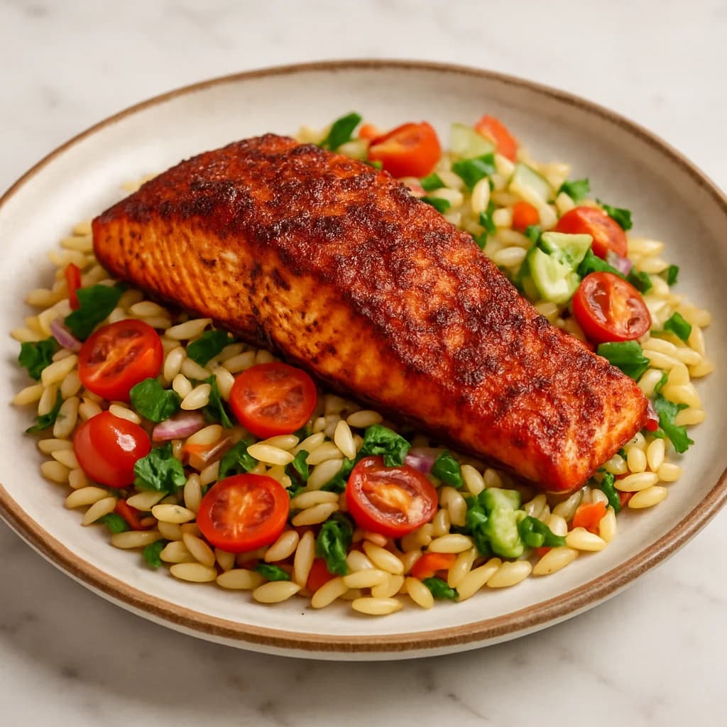 Tunisian-Spiced Salmon with Orzo Salad recipe