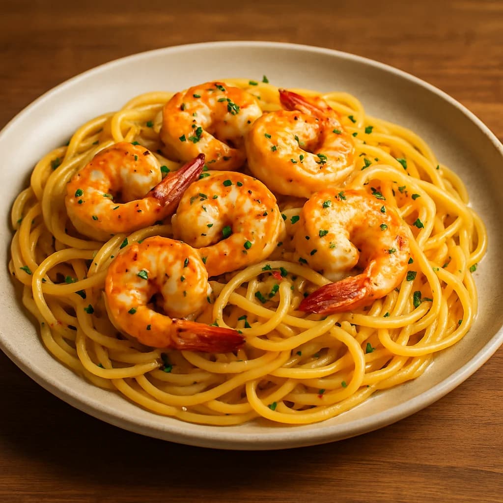Tuscan Garlic Butter Prawn Pasta recipe