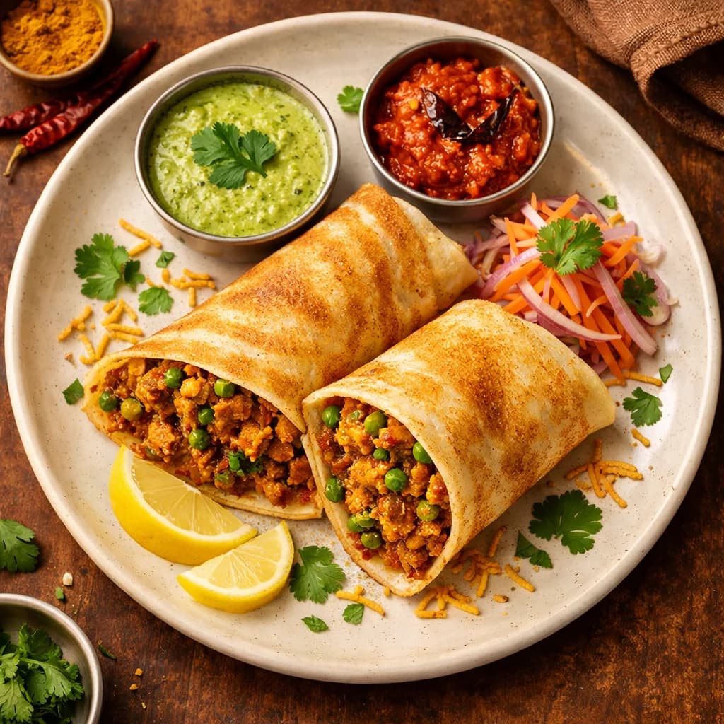 Chicken Keema Dosa Wrap recipe