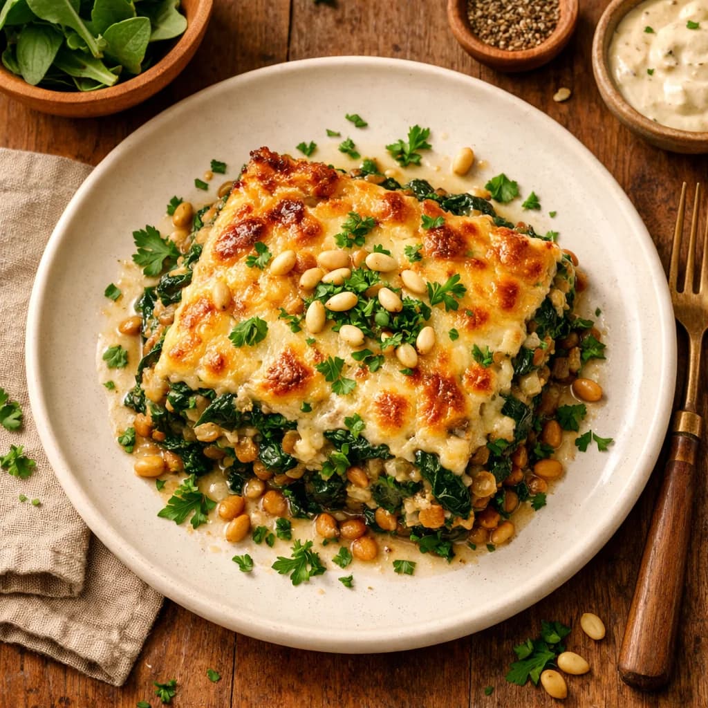 Creamy Spinach and Lentil Bake recipe