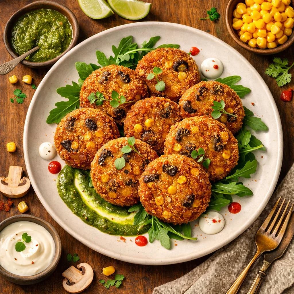 Crispy Mushroom and Corn Patties recipe