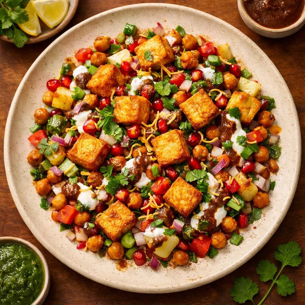 Crispy Tofu and Chickpea Chaat recipe