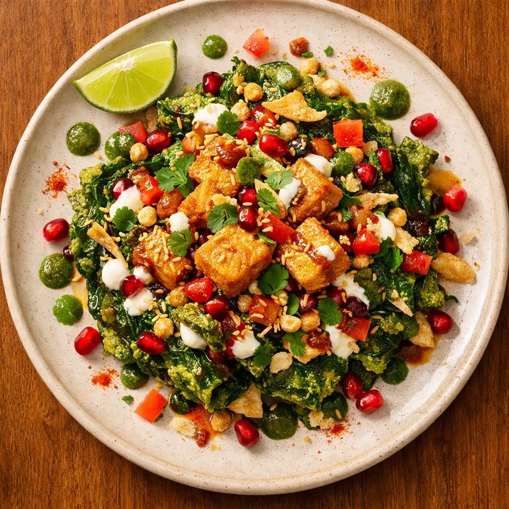 Crispy Tofu and Spinach Chaat recipe