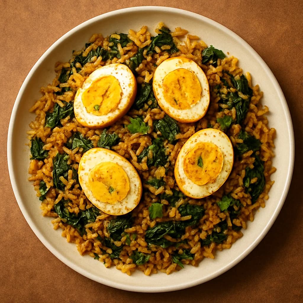 Egg and Spinach Masala Biryani recipe