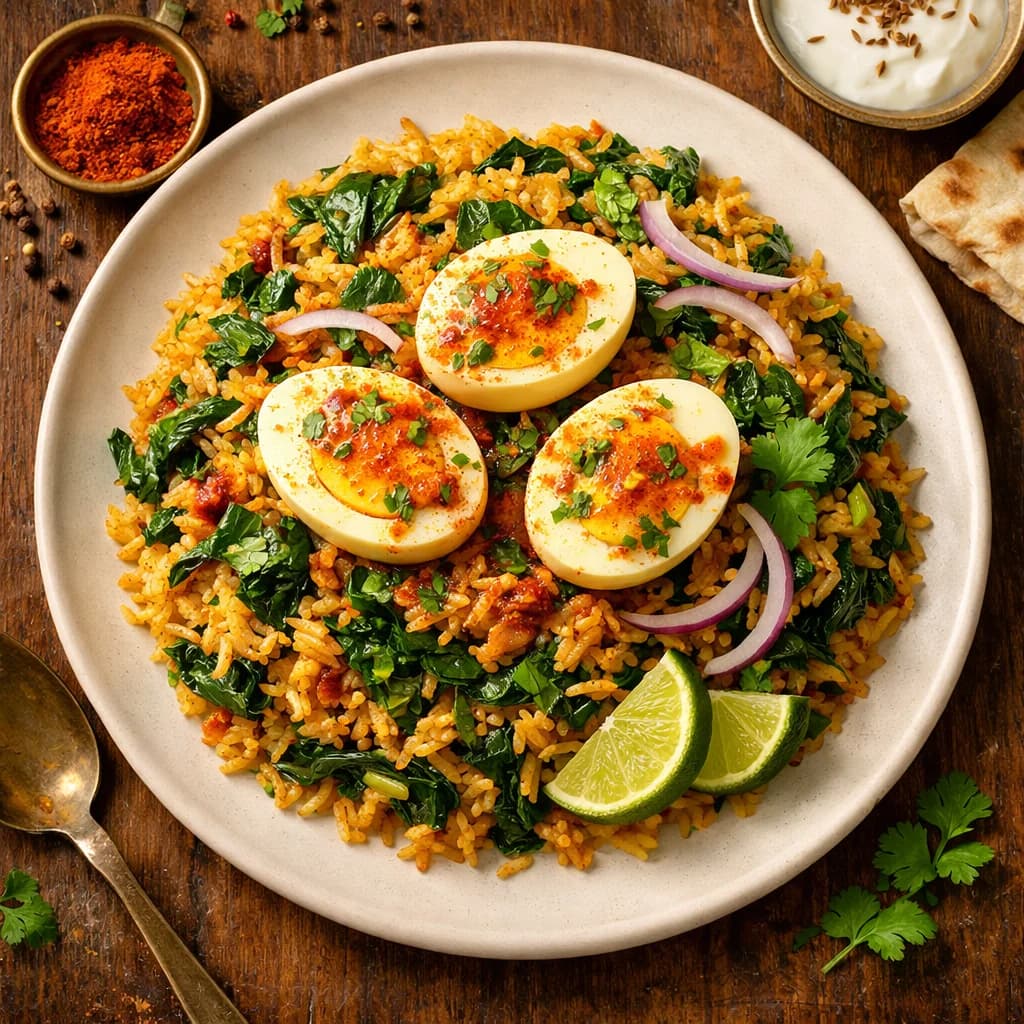 Egg and Spinach Masala Rice recipe