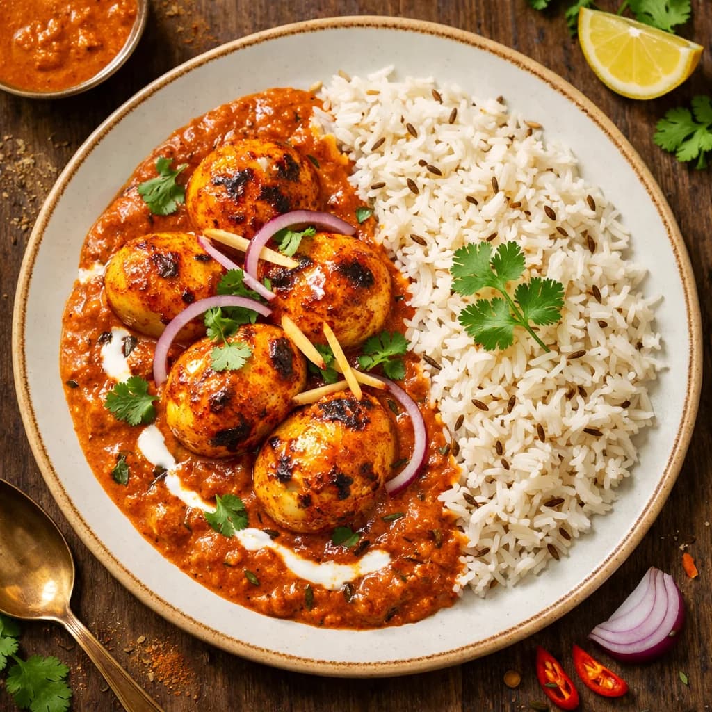Egg Tikka Masala with Jeera Rice recipe