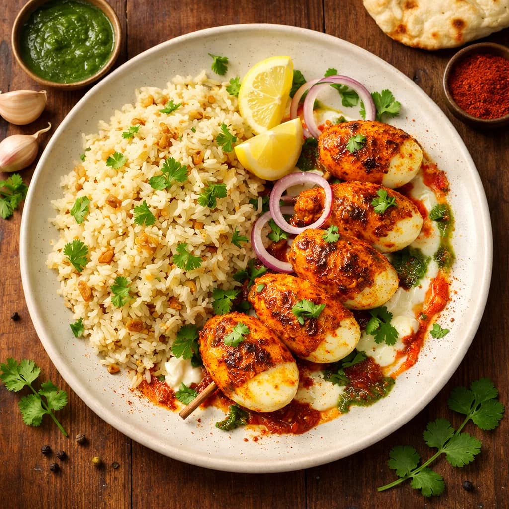 Egg Tikka with Garlic Rice recipe