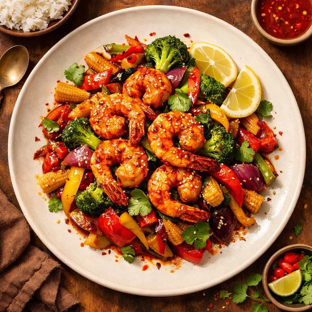 Fiery Prawn and Vegetable Stir Fry recipe
