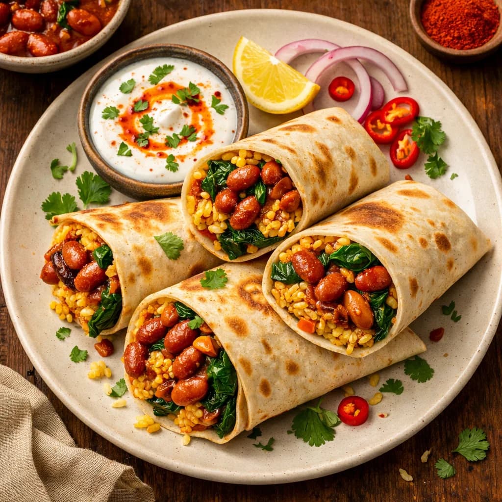 Fiery Rajma and Spinach Wraps recipe