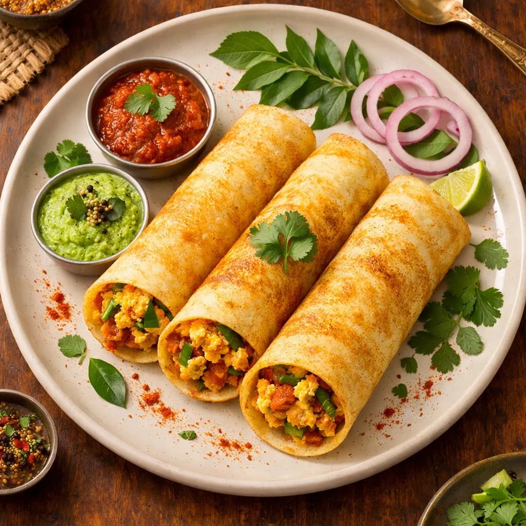 Fluffy Egg Masala Dosa Rolls recipe