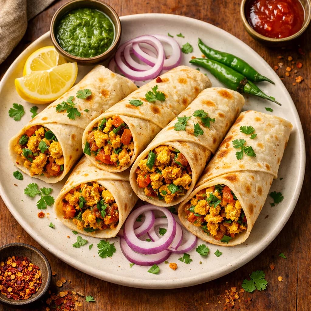 Fluffy Masala Egg Bhurji Rolls recipe