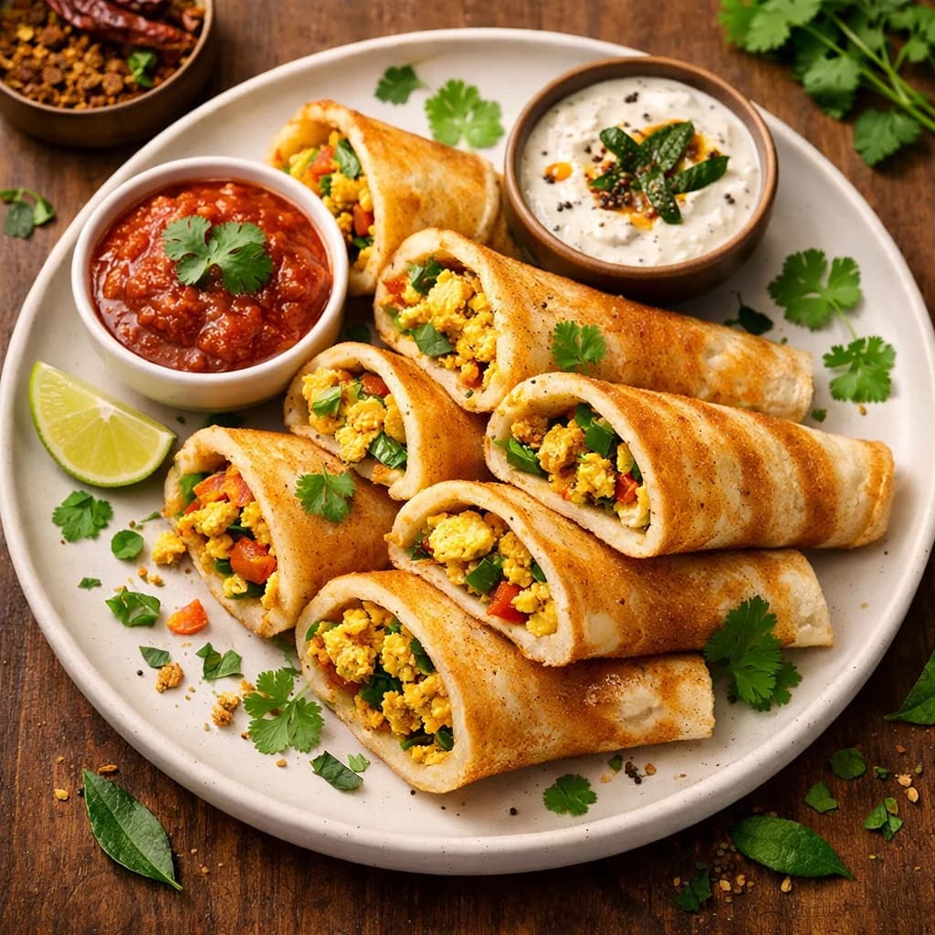 Fluffy Masala Egg Dosa Rolls recipe