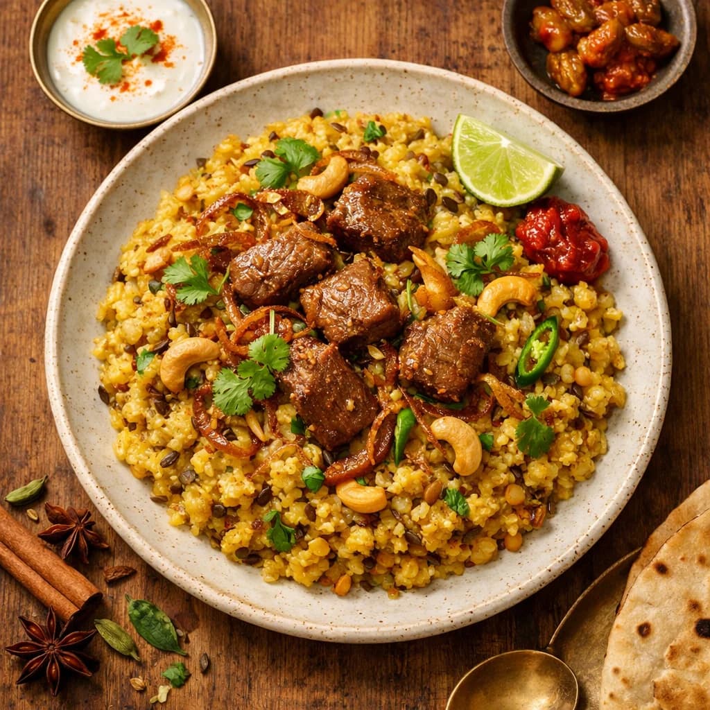 Fragrant Mutton and Lentil Khichdi recipe