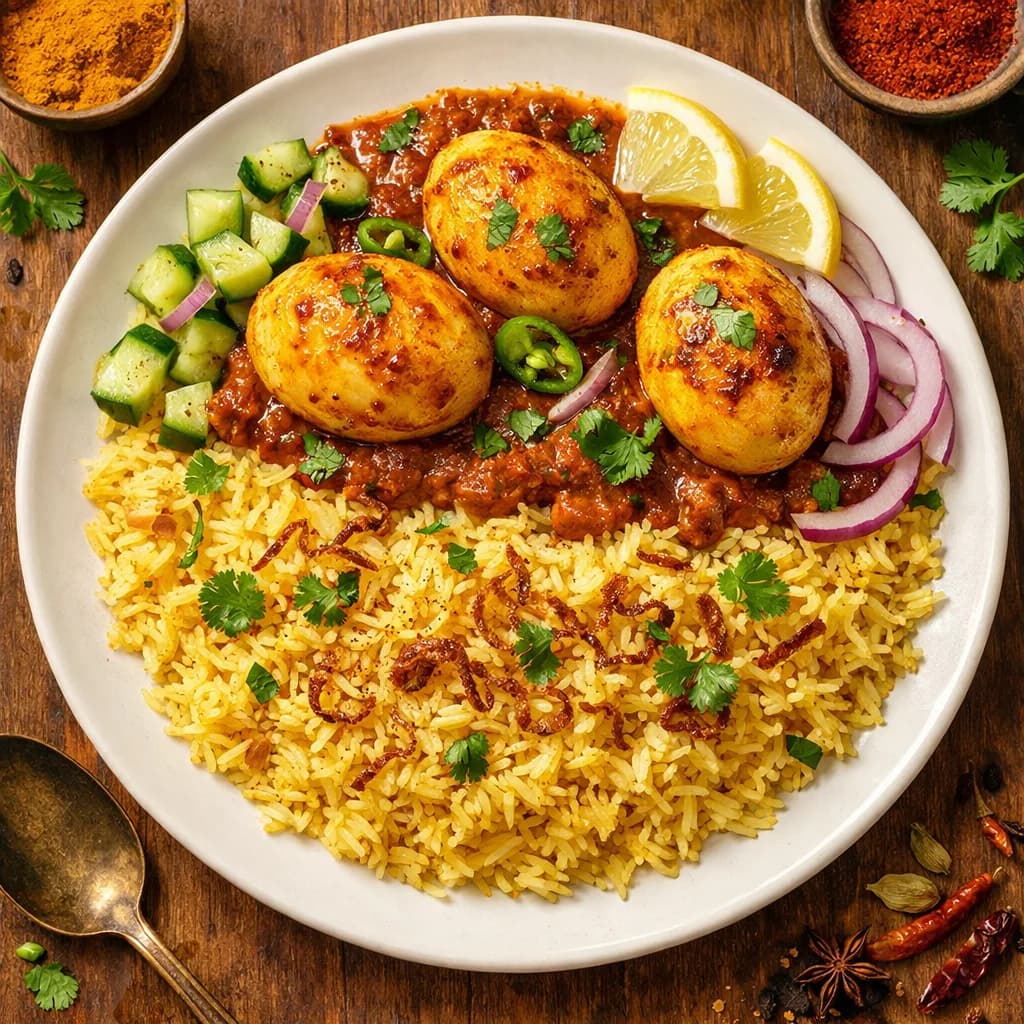 Golden Bengali Egg and Rice Bowl recipe