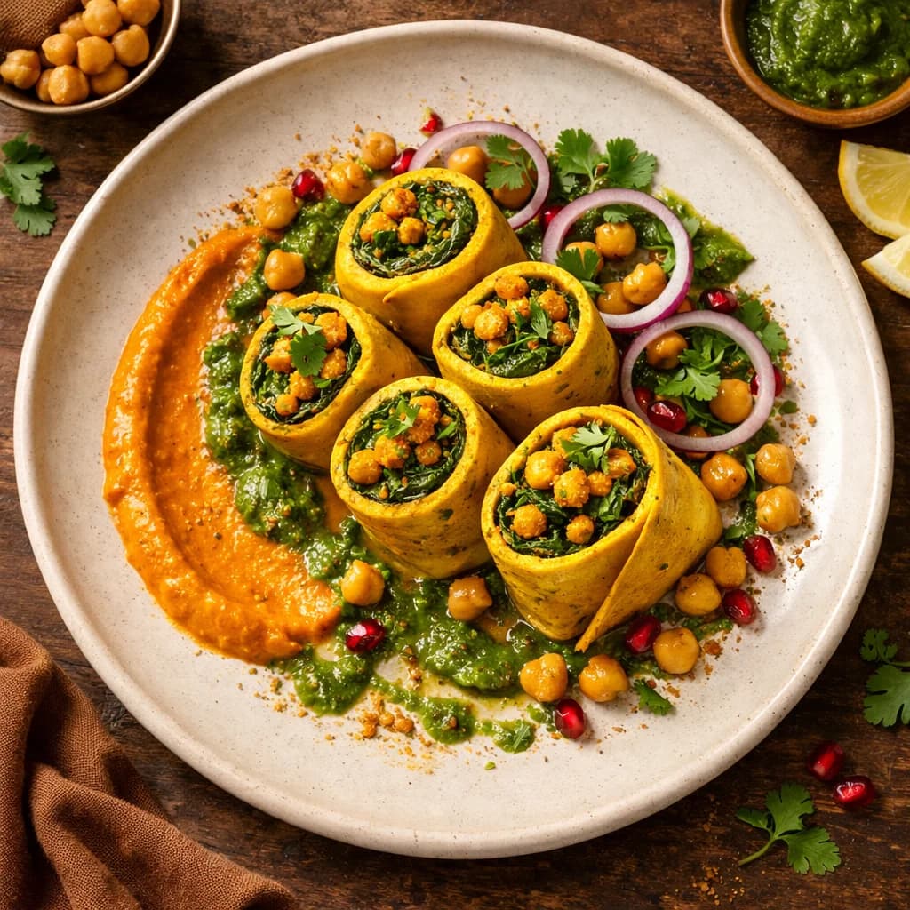 Golden Chickpea and Spinach Rolls recipe