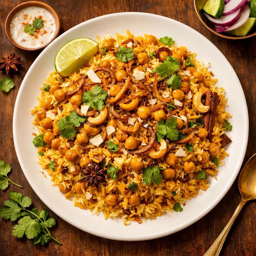 Golden Chickpea & Coconut Biryani recipe