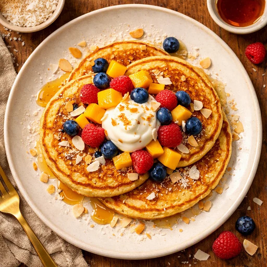 Golden Coconut Protein Pancakes recipe