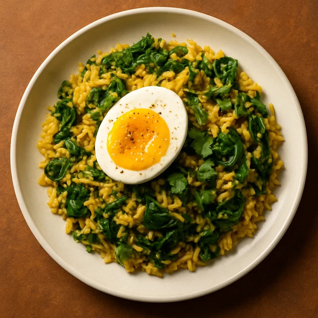 Golden Egg and Spinach Rice Bowl recipe