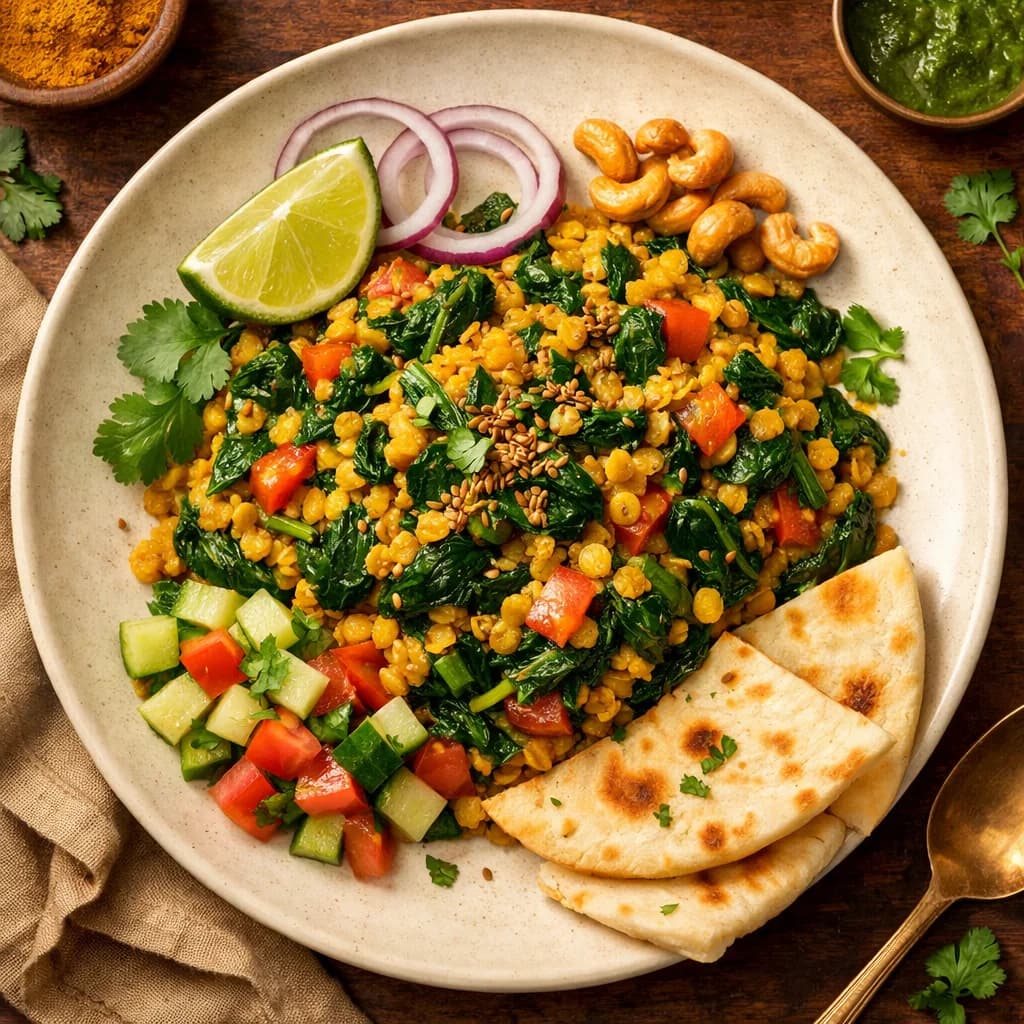 Golden Lentil Spinach Stir Fry recipe